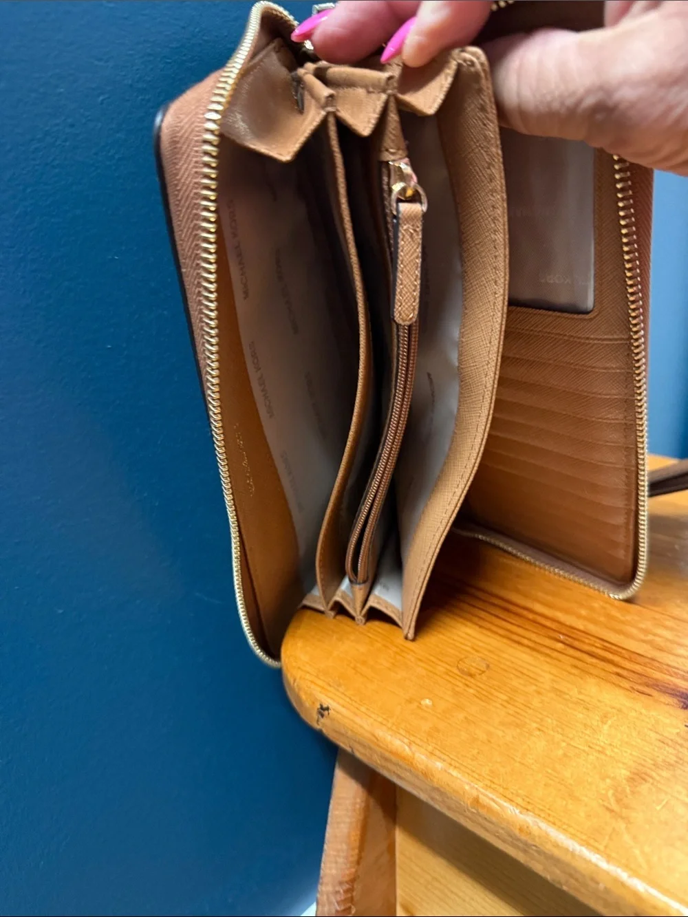 Michael Kors Leather Zip Wristlet Wallet — Brown